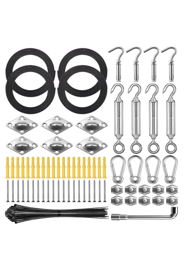 Generic Sun Shade Sail Hardware Kit with 12FT Nylon Coated 304 Stainless Steel Wire Rope Shade Sail Installation Kit Sun Shade Sail Installation Replacement for Outdoor Patio Garden - Image 1