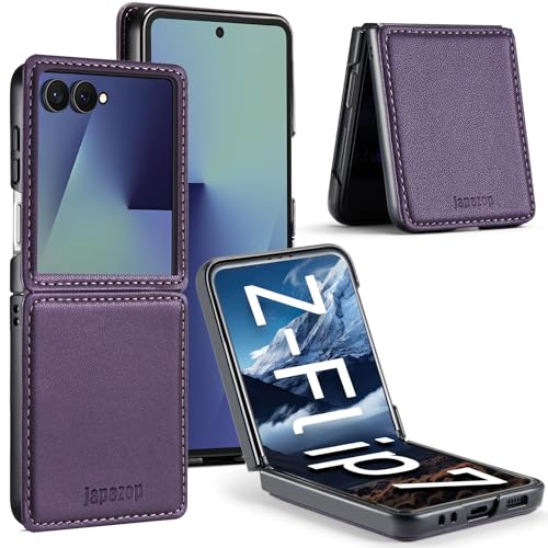 japezop Compatible with Samsung Galaxy Z Flip 7 5G CaseGalaxy Z Flip 7 Leather Flip Case with Hard Shockproof Back Cover Slim Durablefor Galaxy Z Flip 7 5G 2025 Purple - Image 1