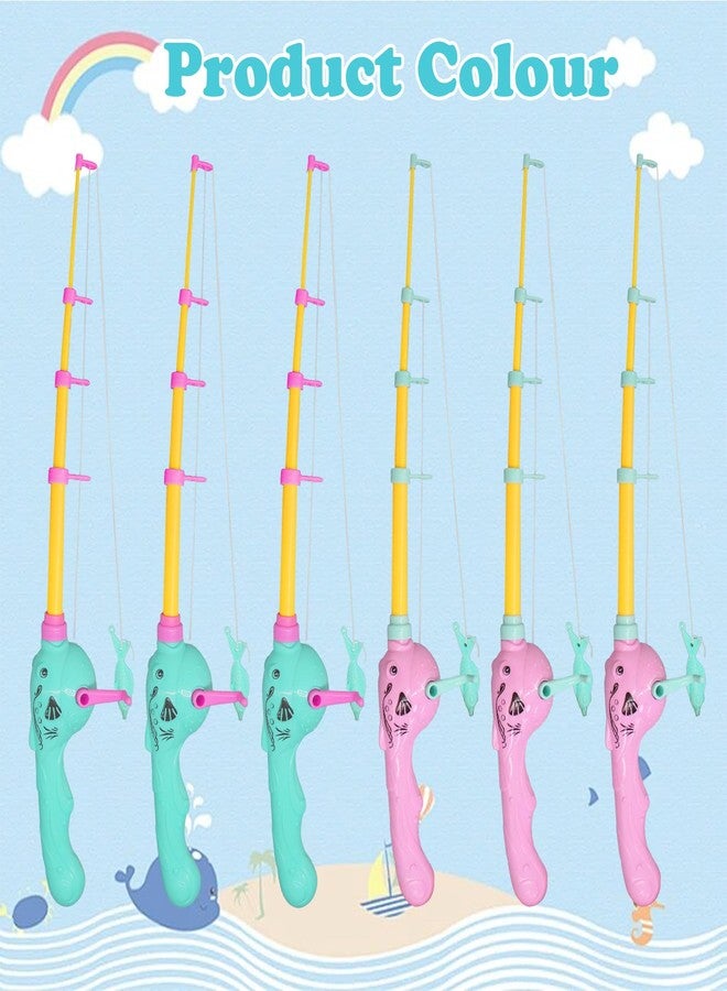 Timisea 6 Pcs Magnetic Fishing Toy Pole,Magnetic Toy Fishing Pole,Bathtime Carnival Toddler Education Fake Fishing Pole,Fishing Pole Pool Toy (3 Green + 3 Pink) - Image 3