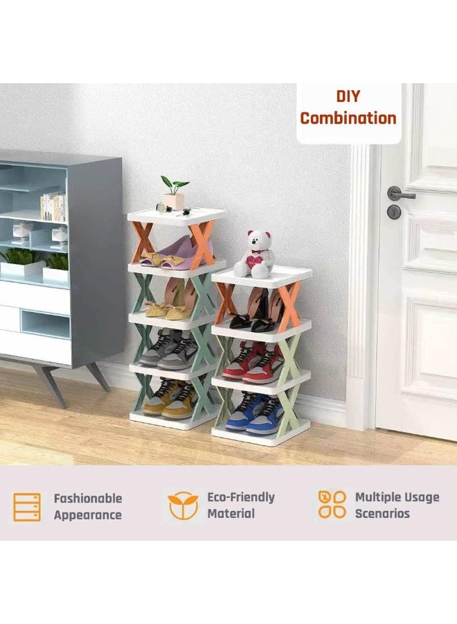 سکیلو منظم أحذية قابل للنقل 4 طبقات بتصميم مستطيل – حامل تخزين للأحذية موفر للمساحة للممر، غرفة النوم، المكتب، المطبخ – رف بلاستيك على الأرض بنمط صناعي - Image 4