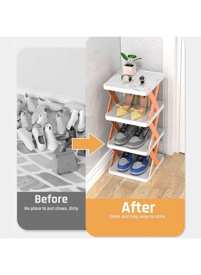 سکیلو منظم أحذية قابل للنقل 4 طبقات بتصميم مستطيل – حامل تخزين للأحذية موفر للمساحة للممر، غرفة النوم، المكتب، المطبخ – رف بلاستيك على الأرض بنمط صناعي - Image 3