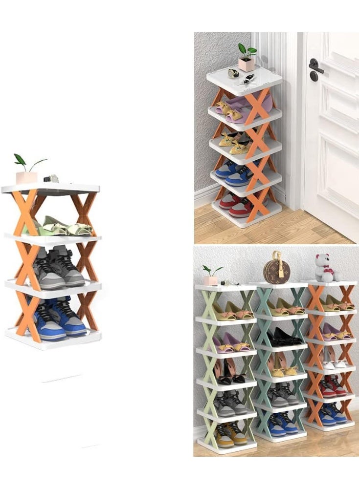 سکیلو منظم أحذية قابل للنقل 4 طبقات بتصميم مستطيل – حامل تخزين للأحذية موفر للمساحة للممر، غرفة النوم، المكتب، المطبخ – رف بلاستيك على الأرض بنمط صناعي - Image 1