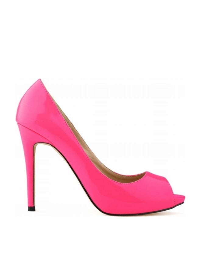 Loquat Korean Style Matte Peep-Toe Stiletto Heels 11cm bright pink - Image 1