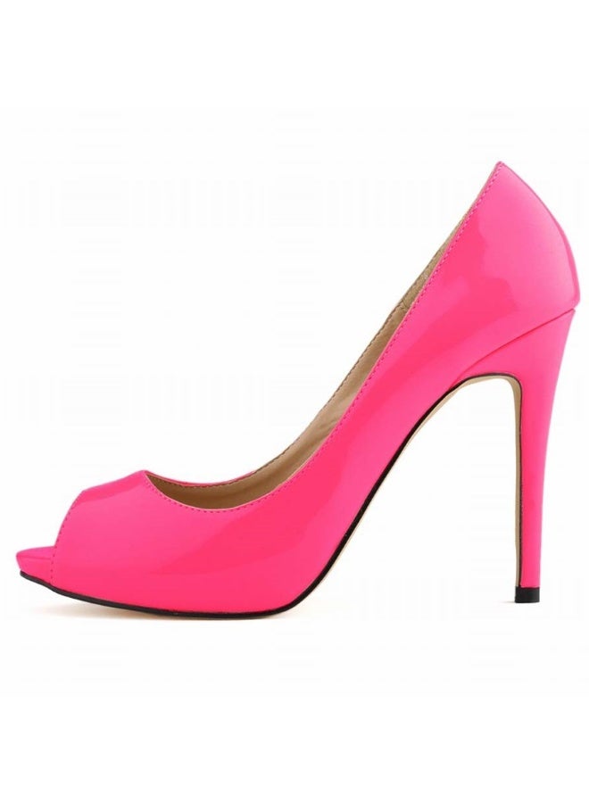 Loquat Korean Style Matte Peep-Toe Stiletto Heels 11cm bright pink - Image 2