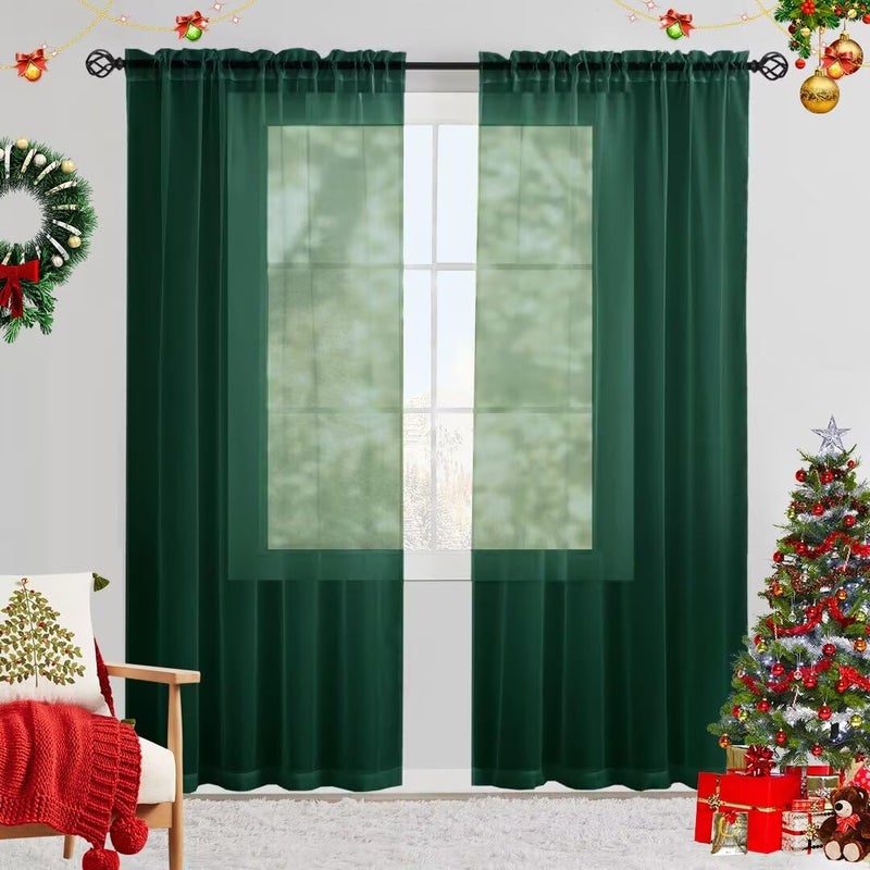 Karseteli Semi Voile Sheer Curtains 72 Inches Long 2 Panels Rod Pocket Window Treatment for Living Room Bedroom Dining Room(Foliage Green 52"" W x 72"" L) - Image 1