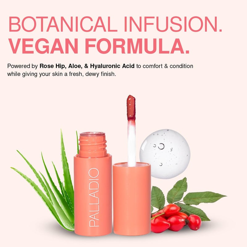 PALLADIO تلوين جلي بالاديو، صبغة سائلة للخدود والشفتين، صبغة شفاه ملونة زاهية، خفيفة الوزن وغير لزجة ومقاومة للنقل، مكياج بلمسة طبيعية، واينبيري - Image 5
