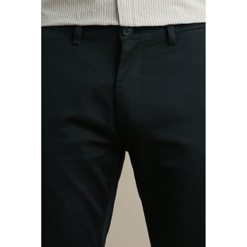 Peter England | Men's Super Slim Fit Stretchable Cotton Satin Casual Trousers | Office Sleek & Trendy Look Navy - Image 5