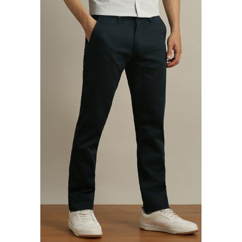Peter England | Men's Super Slim Fit Stretchable Cotton Satin Casual Trousers | Office Sleek & Trendy Look Navy - Image 3