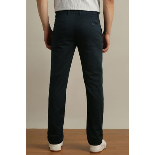 Peter England | Men's Super Slim Fit Stretchable Cotton Satin Casual Trousers | Office Sleek & Trendy Look Navy - Image 4