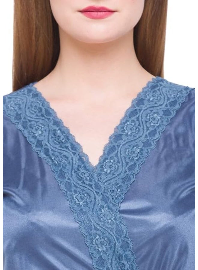 AV2 Store AV2 Women Satin Short Nighty with Lace & Robe 1306 - Image 4