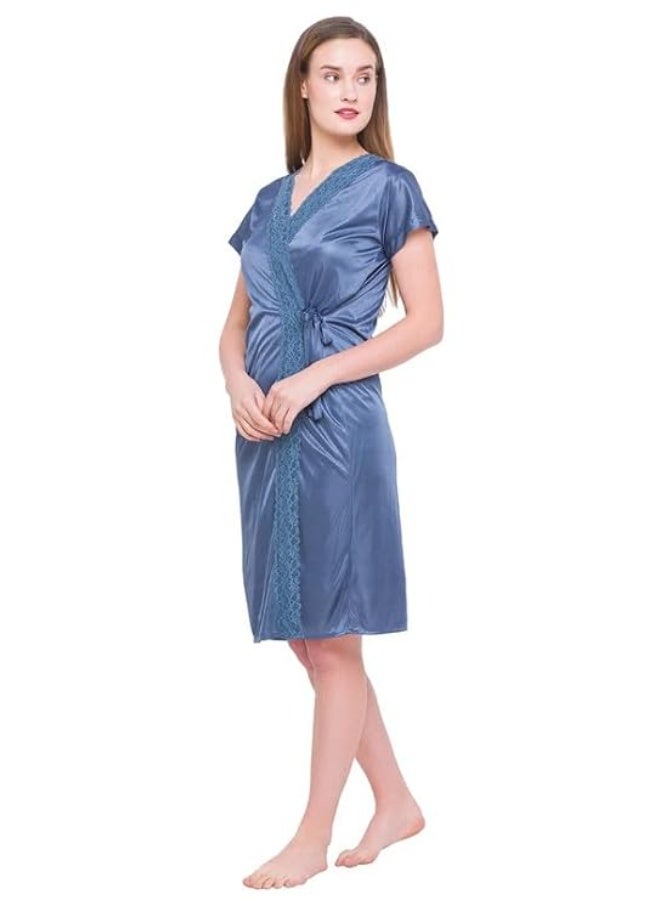 AV2 Store AV2 Women Satin Short Nighty with Lace & Robe 1306 - Image 1