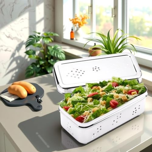 Expresso Stainless Steel Rectangle Shape Fridge Box for Kothmir/Dhaniya/Coriander Multipurpose Dabba Storage Box/Kitchen Container - Image 5