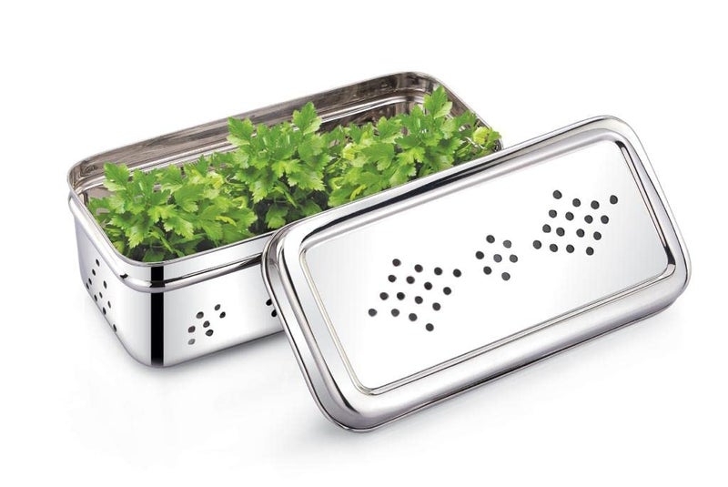 Expresso Stainless Steel Rectangle Shape Fridge Box for Kothmir/Dhaniya/Coriander Multipurpose Dabba Storage Box/Kitchen Container - Image 4