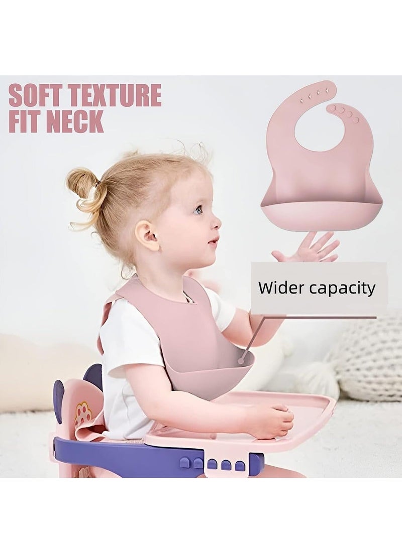 Generic - 8 Pack Baby Feeding Set, Silicone Infant Dinnerware Suction Set, BPA Free Baby Tableware Set with Adjustable Soft Silicone Bib and utensils, for Baby Toddler (Pink) - Image 1