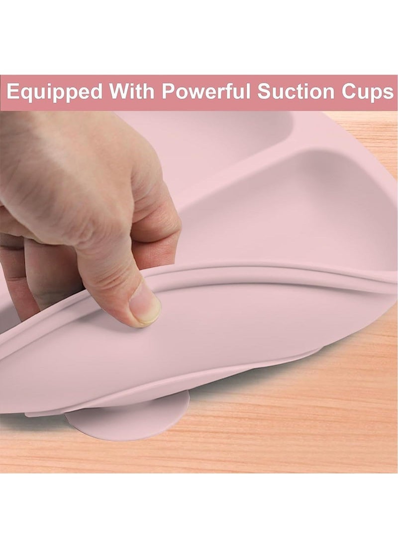 Generic - 8 Pack Baby Feeding Set, Silicone Infant Dinnerware Suction Set, BPA Free Baby Tableware Set with Adjustable Soft Silicone Bib and utensils, for Baby Toddler (Pink) - Image 1