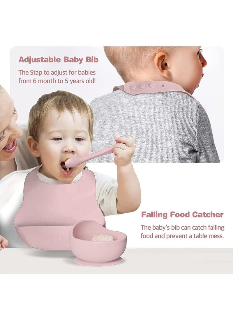Generic - 8 Pack Baby Feeding Set, Silicone Infant Dinnerware Suction Set, BPA Free Baby Tableware Set with Adjustable Soft Silicone Bib and utensils, for Baby Toddler (Pink) - Image 1