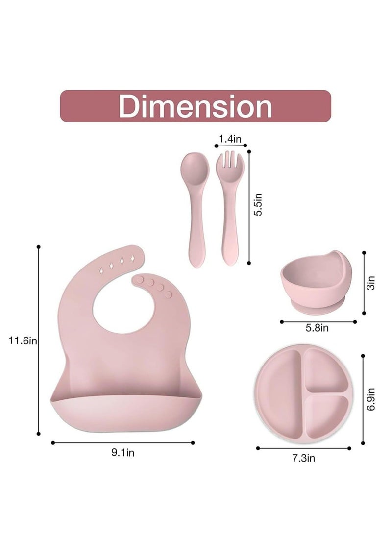 Generic - 8 Pack Baby Feeding Set, Silicone Infant Dinnerware Suction Set, BPA Free Baby Tableware Set with Adjustable Soft Silicone Bib and utensils, for Baby Toddler (Pink) - Image 1
