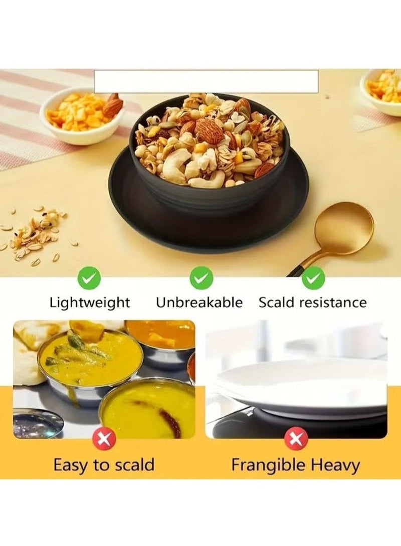 VINNYSEN 12-piece Dinner Set Plastic Wheat Straw Dinnerware Set Plates and Bowls Set for Unbreakable Modern Dish Set Dessert Plate Cereal Bowl Cup for Kitchen Outdoor Camping Black - Image 3