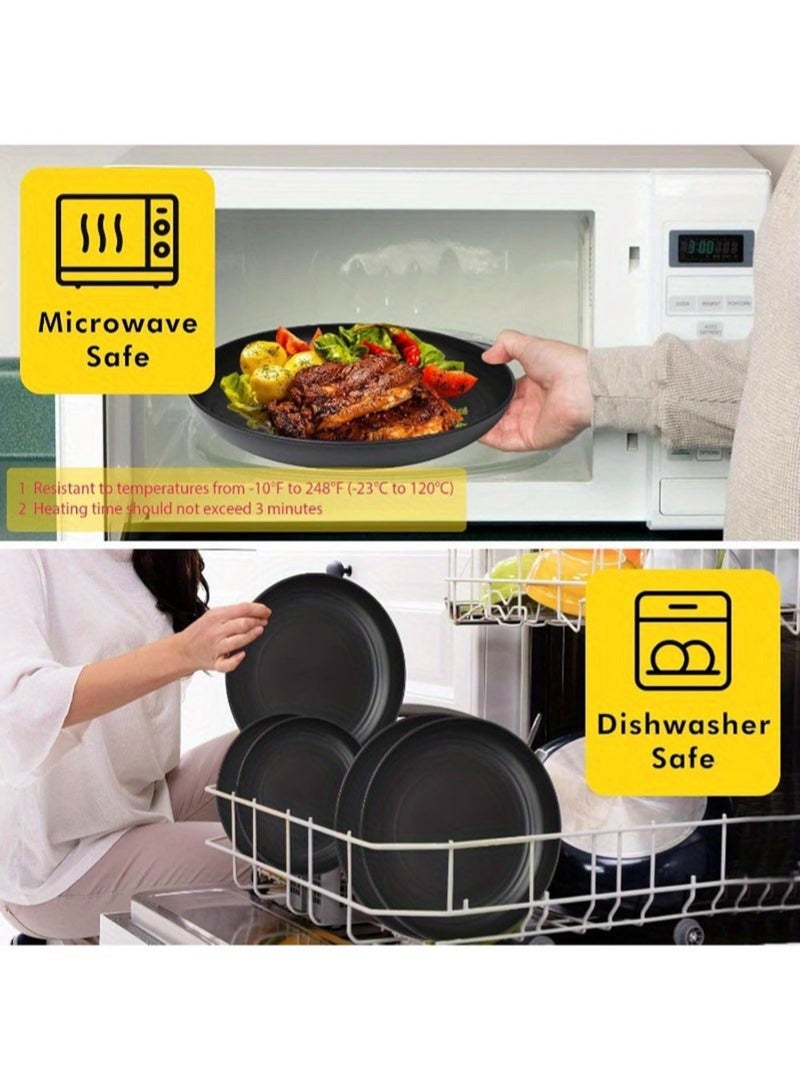 VINNYSEN 12-piece Dinner Set Plastic Wheat Straw Dinnerware Set Plates and Bowls Set for Unbreakable Modern Dish Set Dessert Plate Cereal Bowl Cup for Kitchen Outdoor Camping Black - Image 5