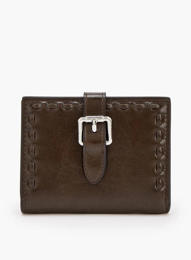 Stitch Detail Bi-Fold Wallet With Buckle Accent