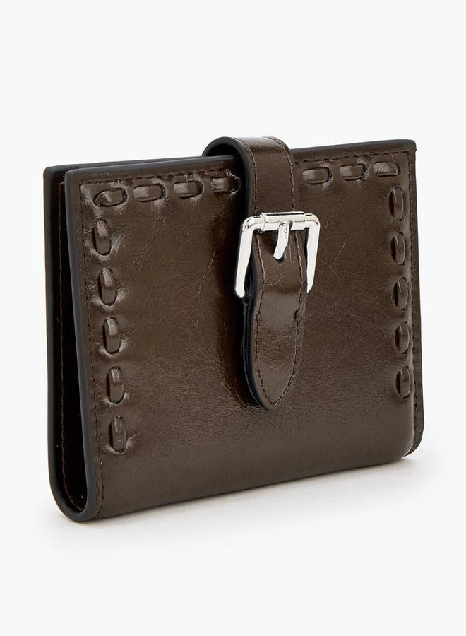 Celeste BROWN Stitch Detail Bi-Fold Wallet With Buckle Accent for Women | Best Price UAE