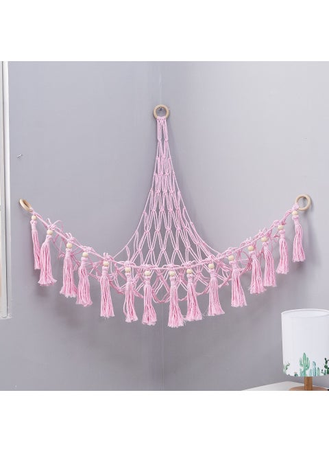Cross-border triangle wall hanging toy net pocket childrens room toy storage bag woven plush toy hammock net No. 8 light pink three ring doll hanging (106*106*132) No. 8 light pink three ring doll hanging (106*106*132)