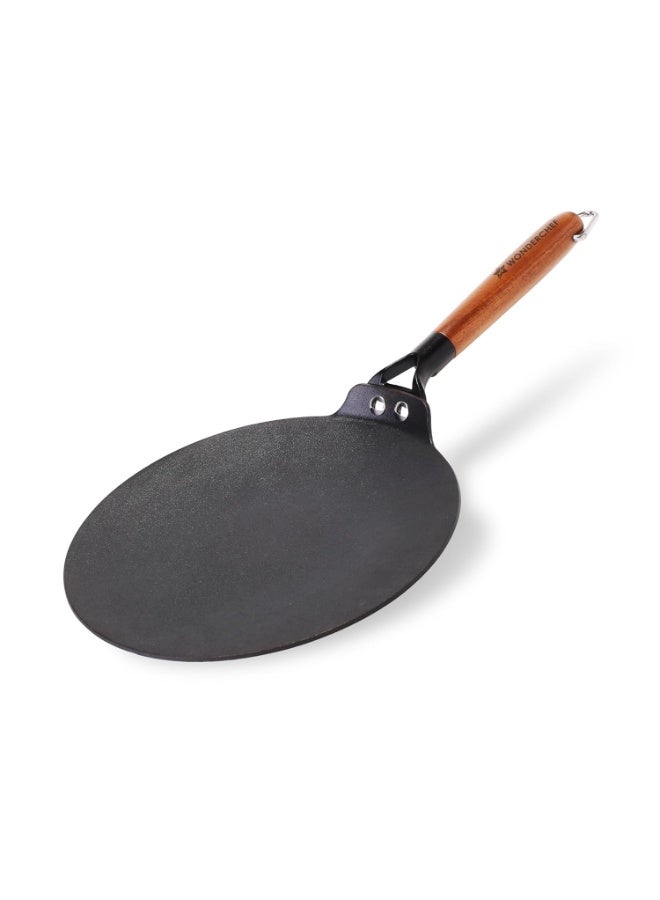 Wonderchef Ferro Light-Weight Cast-Iron Roti Tawa | 26cm | Pre-Seasoned with 100% Vegetable Oil | 40% Lighter Than Regular Cast-Iron Cookware | Cool-Touch Real Acacia Wood Handles | 10-Year Warranty - Image 1