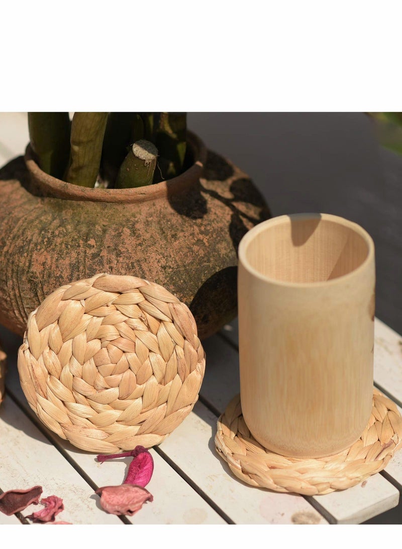 شو وو Round Placemats Set of 6 Rattan Woven 10cm Boho Coasters for Drinks Absorbent, Farmhouse Drinks, Desk Decor - Image 4