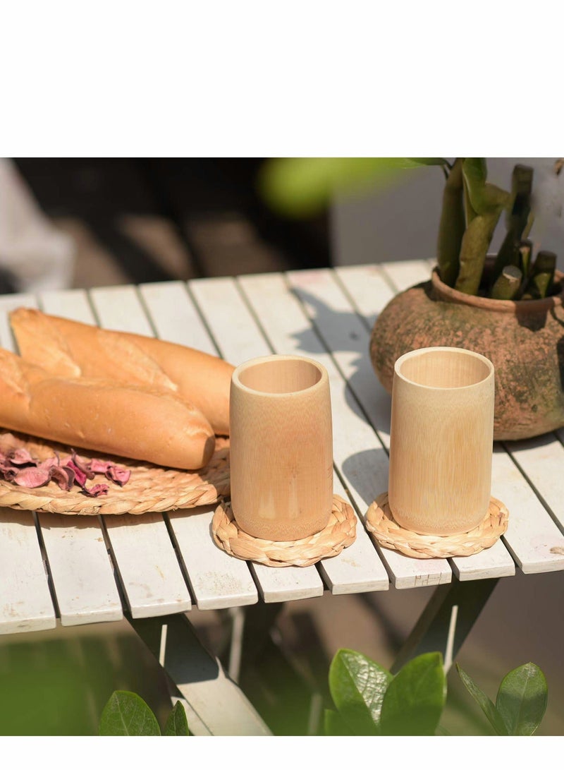 شو وو Round Placemats Set of 6 Rattan Woven 10cm Boho Coasters for Drinks Absorbent, Farmhouse Drinks, Desk Decor - Image 5