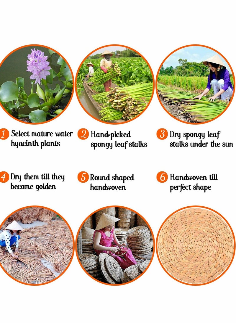 شو وو Round Placemats Set of 6 Rattan Woven 10cm Boho Coasters for Drinks Absorbent, Farmhouse Drinks, Desk Decor - Image 2