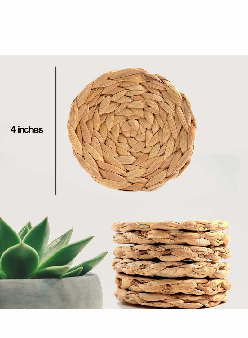شو وو Round Placemats Set of 6 Rattan Woven 10cm Boho Coasters for Drinks Absorbent, Farmhouse Drinks, Desk Decor - Image 3
