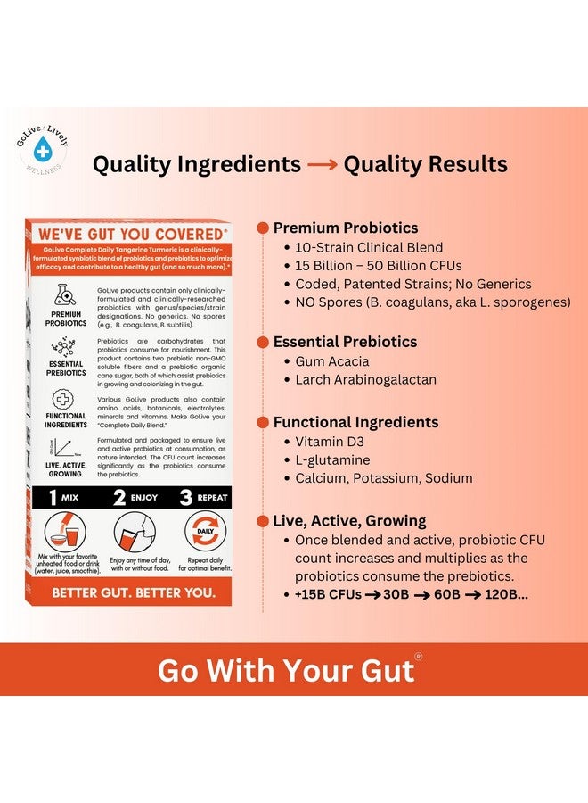 GoLive Prebiotic and Probiotic for Women, Men, Kids. Tangerine Turmeric Synbiotic Powder w/ L-Glutamine, Vitamin D3, Electrolytes. For Gut Health, Digestion, Metabolism, Immunity 15-50B CFUs. - Image 5
