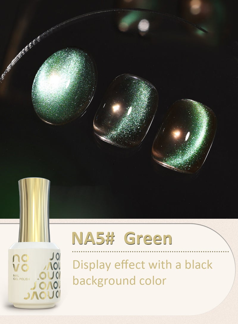 Novo Cat Eye Gel Nail Polish, Reflective Translucent Magnetic Nude Cat Gel Soak Off UV & LED Nail Art Design DIY Salon for Women 12ml NA5# Green - Image 2