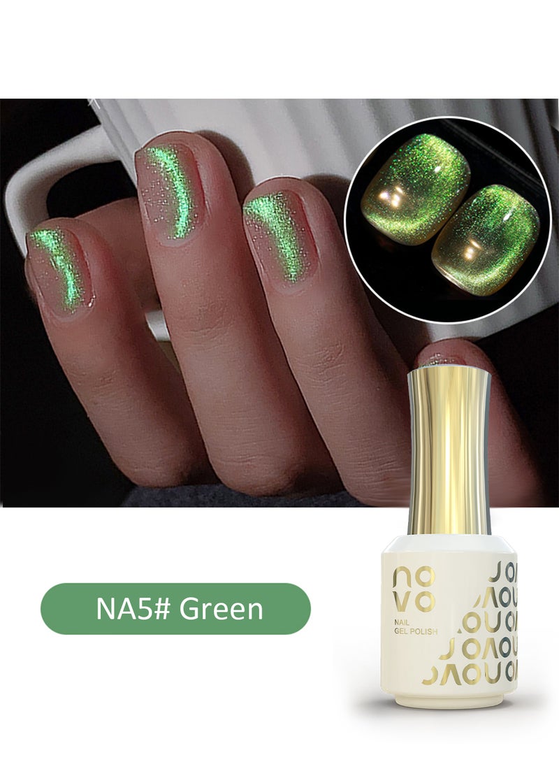 Novo Cat Eye Gel Nail Polish, Reflective Translucent Magnetic Nude Cat Gel Soak Off UV & LED Nail Art Design DIY Salon for Women 12ml NA5# Green - Image 3