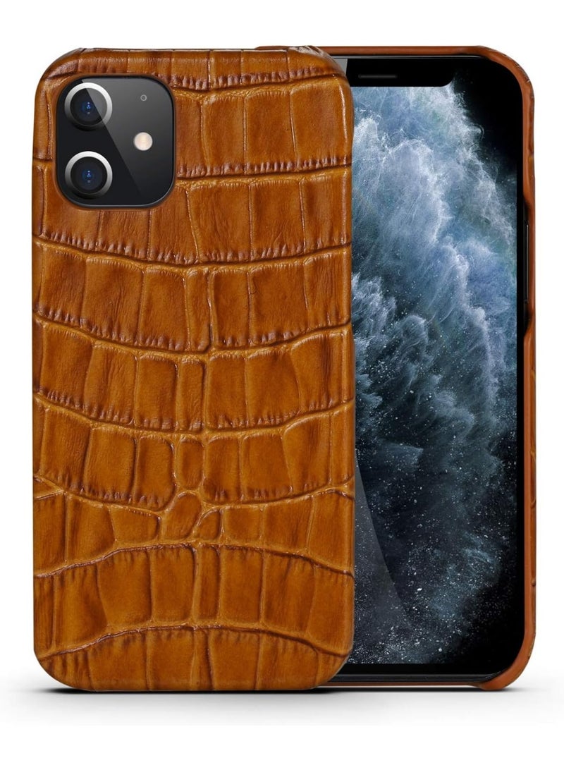 Protect iPhone 12 and iPhone 12 Pro Case Luxury Crocodile Pattern | Premium Textured Leather Style Finish | Slim Protective Cover | Shock Resistant | Brown - Image 1