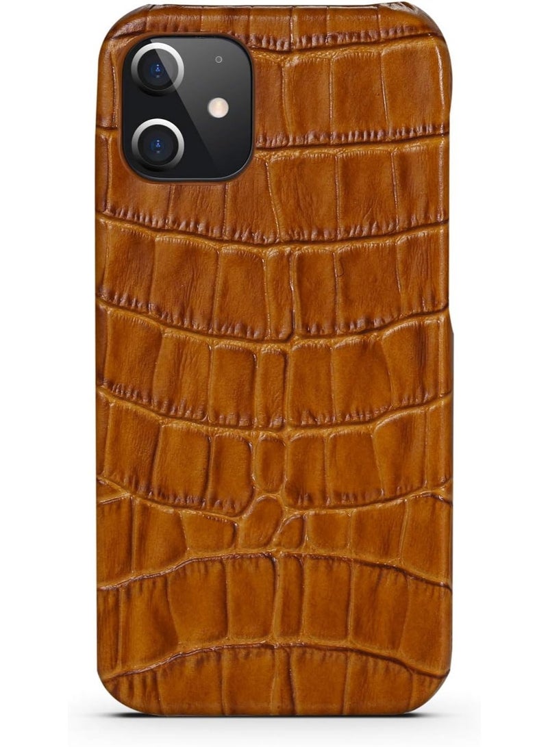 Protect iPhone 12 and iPhone 12 Pro Case Luxury Crocodile Pattern | Premium Textured Leather Style Finish | Slim Protective Cover | Shock Resistant | Brown - Image 2