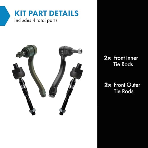 TRQ Front Tie Rod Set Compatible with 2008-2012 INFINITI EX35 2013 EX37 2014-2019 Q50 2014-2018 Q60 2014-2017 QX50 - Image 2