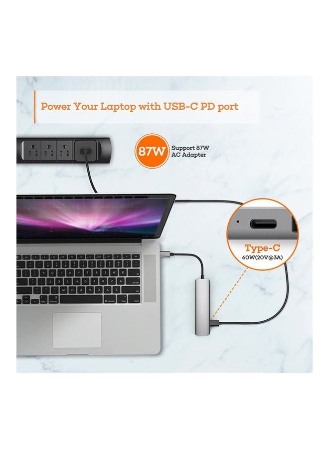 كابتن تيك موزع 6 في 1 بمنفذ USB-C لمحول ماك بوك برو Type C متعدد المنافذ وقارئ بطاقات SD بدقة 4K وHDMI . رمادي - Image 3