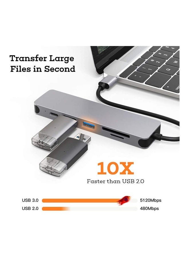 كابتن تيك موزع 6 في 1 بمنفذ USB-C لمحول ماك بوك برو Type C متعدد المنافذ وقارئ بطاقات SD بدقة 4K وHDMI . رمادي - Image 4