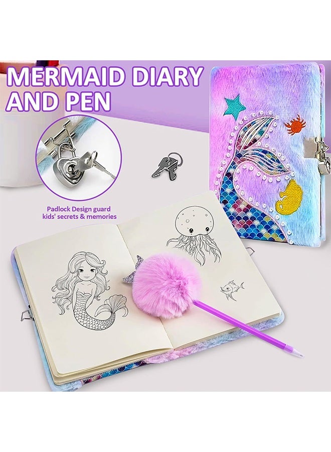 Beauenty Mermaid Toys for Girls Age 3+,Mermaid Gift Box Set for Girls,New Year Birthday Children's Day Mermaid Gifts Set with Light Up Star Pillow Diary Plush DIY Water Bottle Kits Toys - Image 5