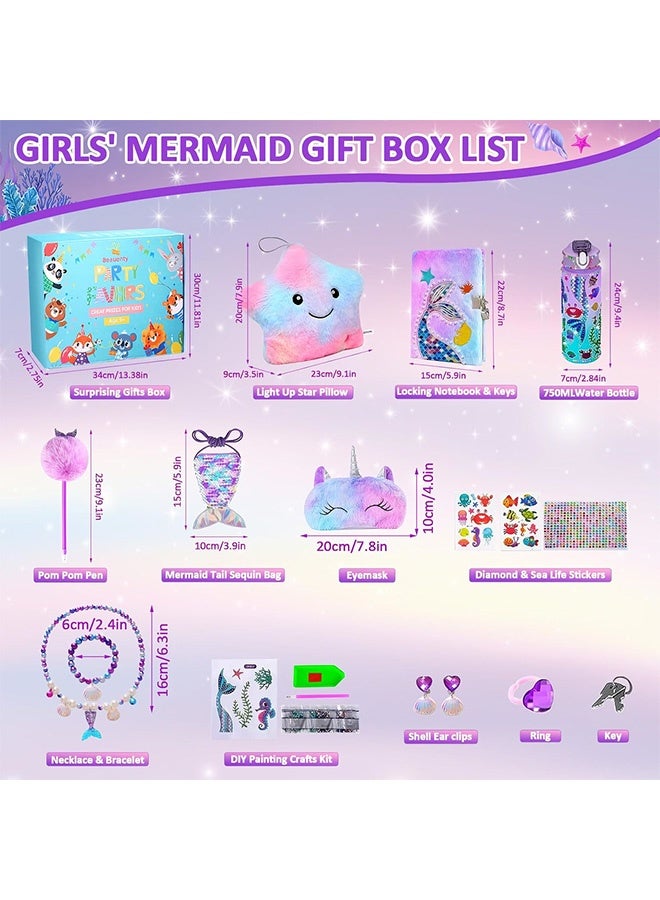 Beauenty Mermaid Toys for Girls Age 3+,Mermaid Gift Box Set for Girls,New Year Birthday Children's Day Mermaid Gifts Set with Light Up Star Pillow Diary Plush DIY Water Bottle Kits Toys - Image 2