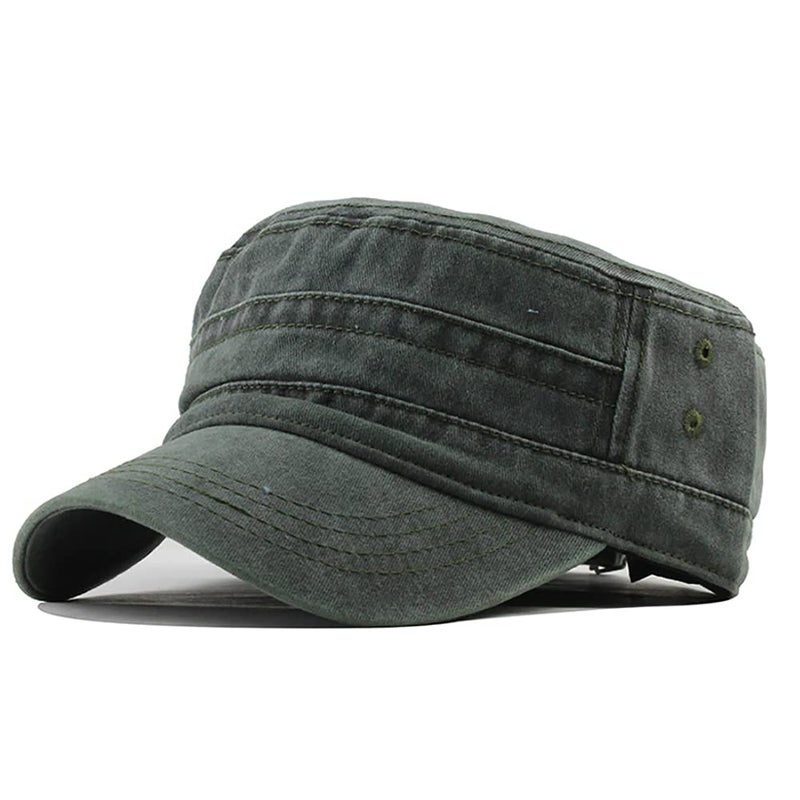 YULOONG Military Cap Vintage Army Caps Washed Cotton Flat Top Cap Outdoor Sunhat - Image 3
