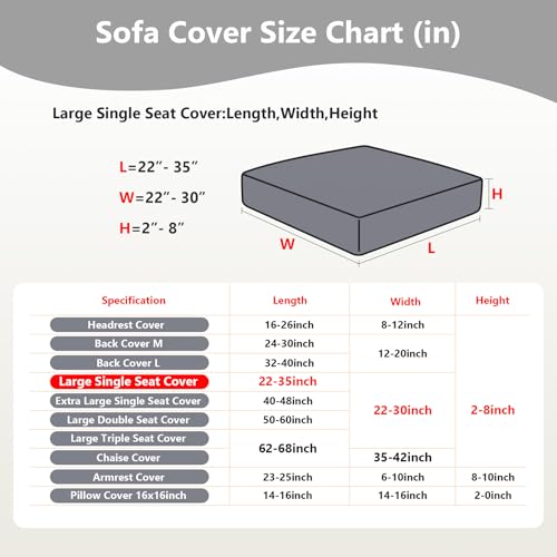 Yoovat Couch Cushion Covers for Sofa Couch Covers Wear-Resistant Universal Sofa Cover Stretch for Sectional Slipcovers (Texture-Light Gray,Large Single Seat Cover) - Image 3
