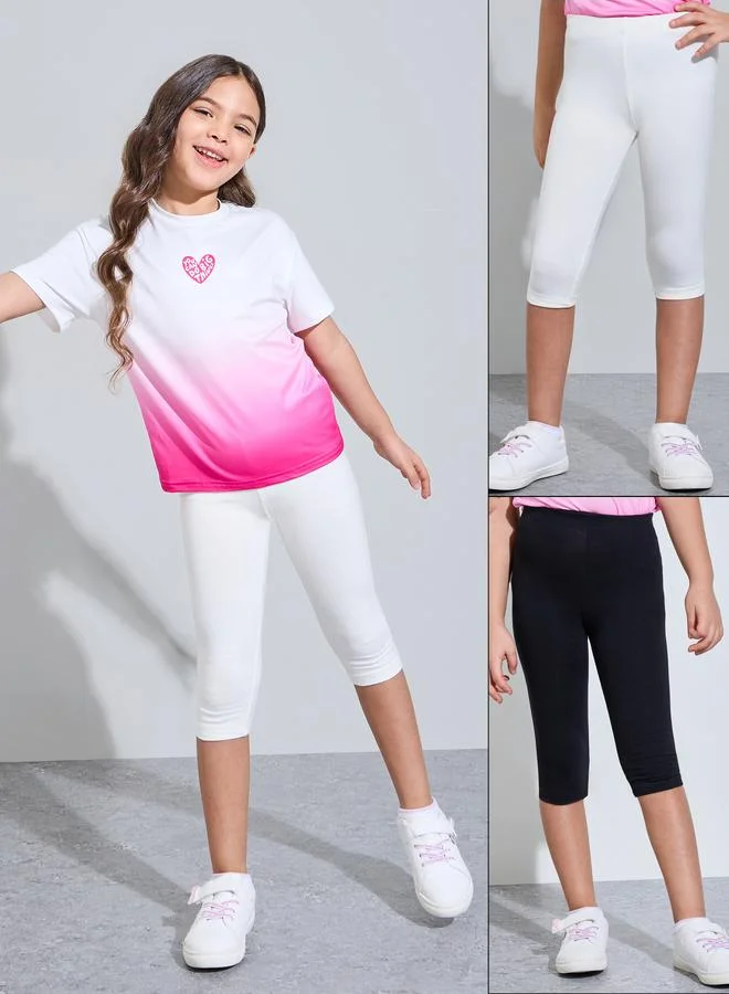 ستايلي Girls Pack of 2 - Cotton Blend Capri Leggings