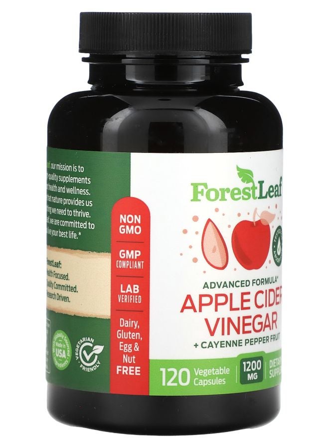 ForestLeaf Apple Cider Vinegar + Cayenne Pepper Fruit 1200 mg 120 Vegetable Capsules (600 mg per Capsule) - Image 2