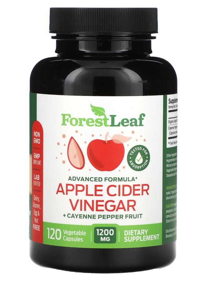 ForestLeaf Apple Cider Vinegar + Cayenne Pepper Fruit 1200 mg 120 Vegetable Capsules (600 mg per Capsule) - Image 1