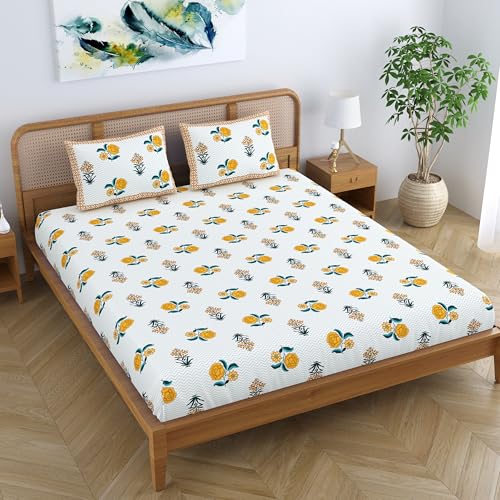 Colorish Ethnic Cotton Blend King Size Double Bedsheet with 2 Pillow Covers - Yellow Blush - Image 4