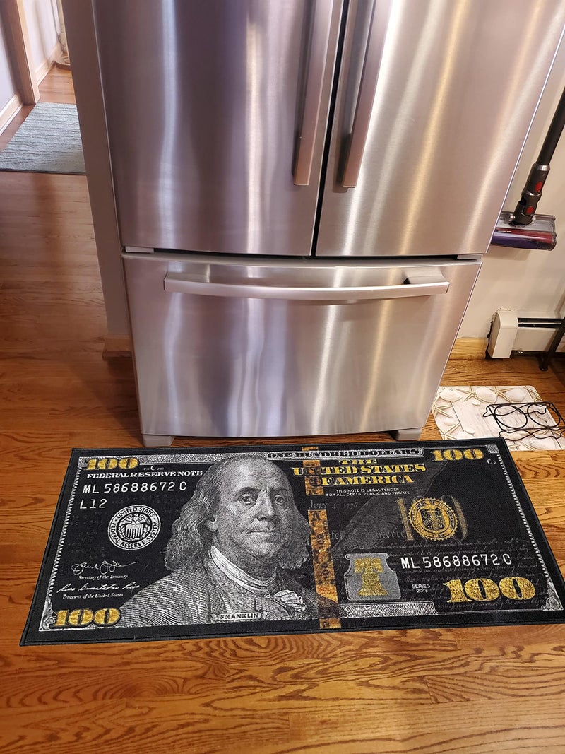 HUAHOO Black Money Rugs 100 Dollar Bill Area Rug Door Mat Runner for Living Room Bedroom Indoor Outdoor Rug (18" x 43") - Image 4