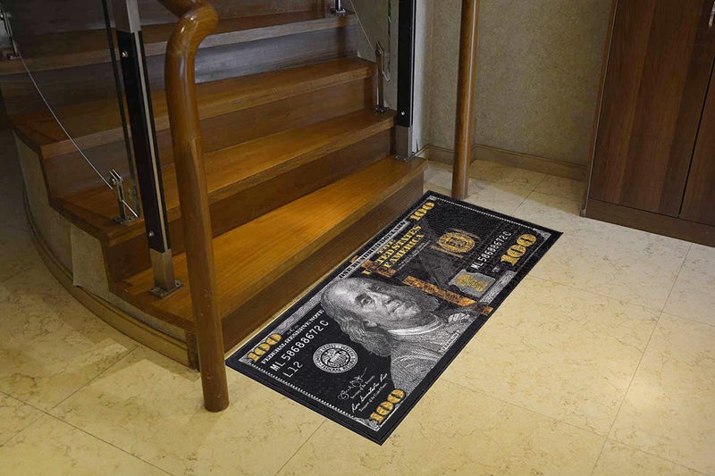 HUAHOO Black Money Rugs 100 Dollar Bill Area Rug Door Mat Runner for Living Room Bedroom Indoor Outdoor Rug (18" x 43") - Image 3