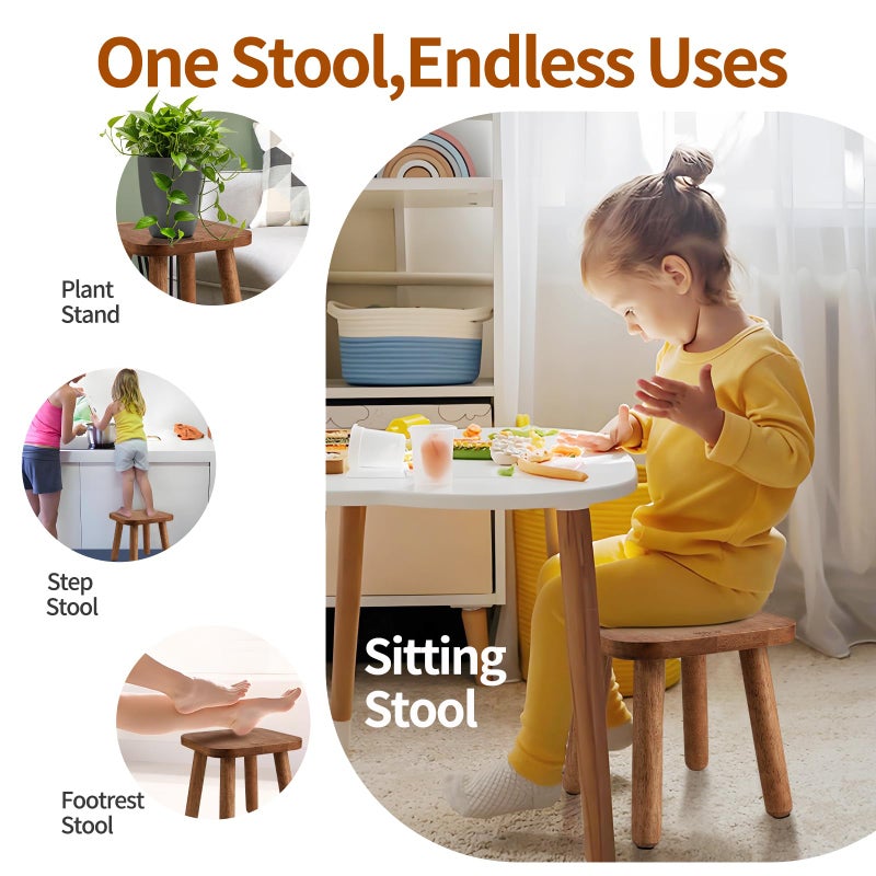 BOTOP Small Wooden Step Stool, Cute Non-Slip One Step Stool for Adults Kids, Easy to Assemble Portable & Sturdy Foot Stool for Bedroom, Bathroom, Kitchen - 9 Inch Holds up to 300 Lbs - Image 3